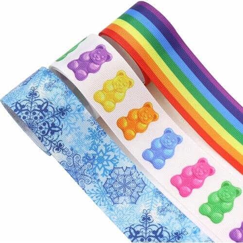 5 yards Cartoon thread with rainbow bear snowflake pattern hair accessory bow making material ribbed ribbon webbing