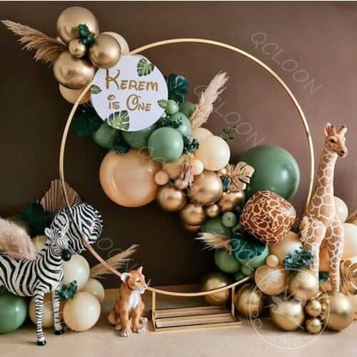 69Pcs Bean Green Balloon Garland Kit Balloon Arch Chain Jungle Animal Safari Theme Party Supplies Wild One Birthday Party Decors