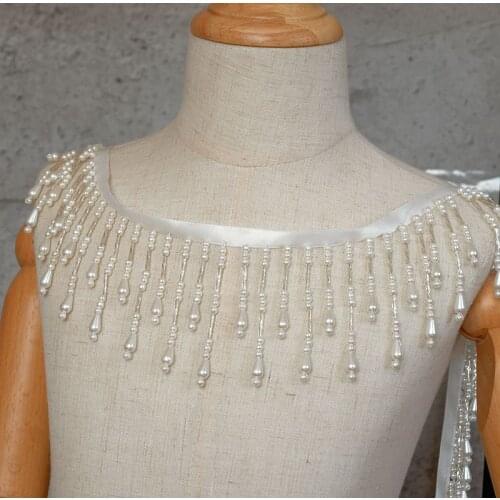 7.5cm Black White Beading Pearl Trims Tassel Ribbon For Sewing Clothing Collar Headdress Accessories Wedding Dress Decoration