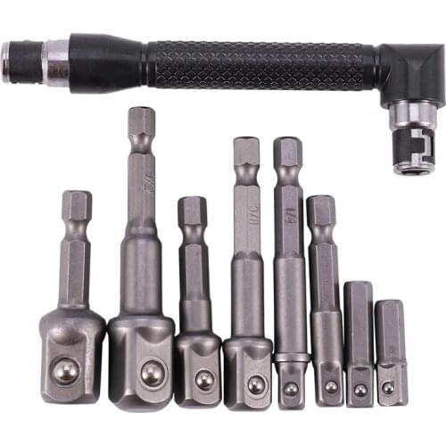 9Pcs Drill Bits Extension 1/4 Inch 3/8 Inch 1/2 Inch Socket Adapter Impact Hex Shank Screwdriver Bar Set With Black Dual-End Rat