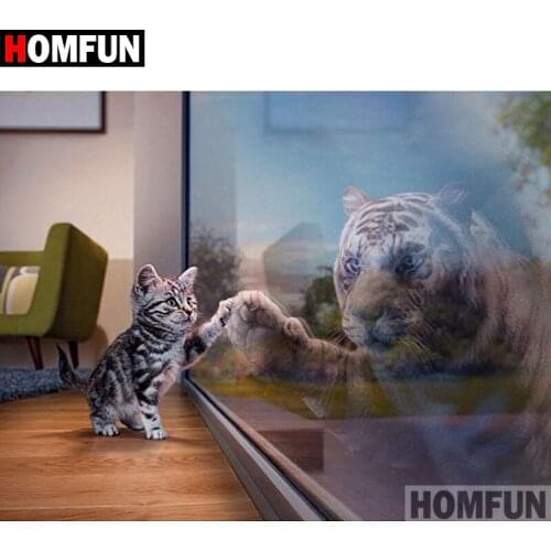 HOMFUN 5D DIY Diamond Painting Full Square/Round Drill "Animal tiger" 3D Embroidery Cross Stitch gift Home Decor A01510
