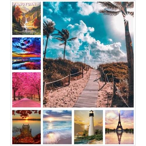 Diy 5D Art Diamond Painting Landscape Beach Full Square Round Drill Embroidery Cross Stitch Kit Picture Painting Home Wall Decor