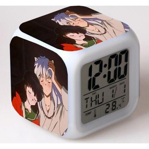 Anime Inuyasha Cartoon LED 7 Color Flash Digital Alarm Clocks Night Light Bedroom Desk Clock despertador Alarm-Clock