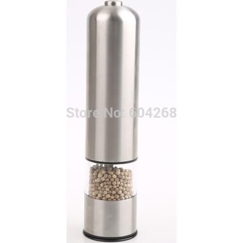 FREE SHIPPING STAINLESS STEEL ELECTRIC PEPPER SALT SPICE MILL GRINDER WITH LIGHT BATTERY OPERATED