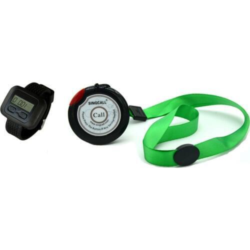 SINGCALL Wireless Emergency Call System, Care Pager, for welfare center, 1 Table Button and 1pc Wrist Watch Receiver APE6600