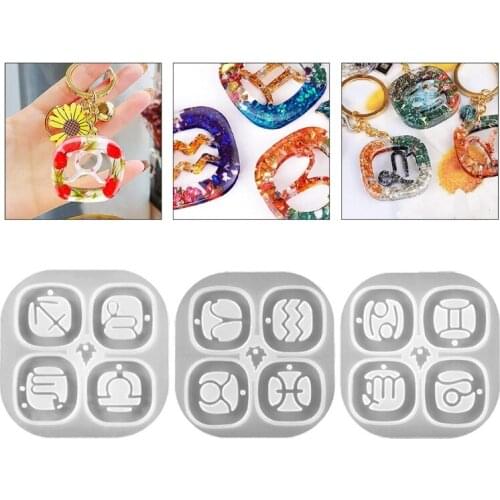 Shiny 12 Constellation Keychain Mould Silicone Epoxy Resin Molds DIY Necklace Jewellery Making Keychain Decoration