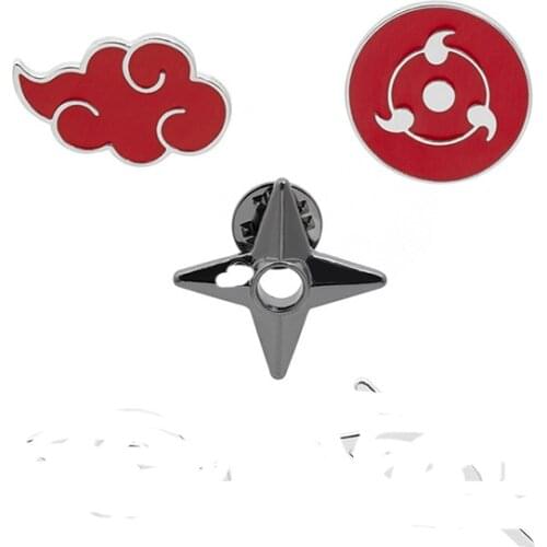 Japanese Cosplay Akatsuki organization Red Cloud sign metal Brooches Kakashi Pins Women Men Sharingan Jewelry