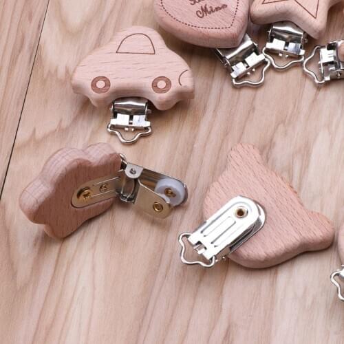 8 Style Lovely Wooden Pacifier Chain Natural Beech Wood Baby Pacifier Clips DIY Dummy Clips Accessory GXMB