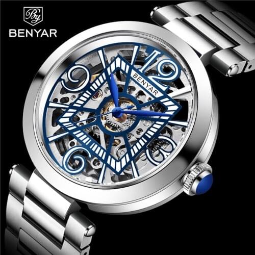 Benyar Skeleton Man Wristwatch Automatic Mechanical Hollow Male Clock Top Brand Luxury Sport Military Business Men Watch 5182