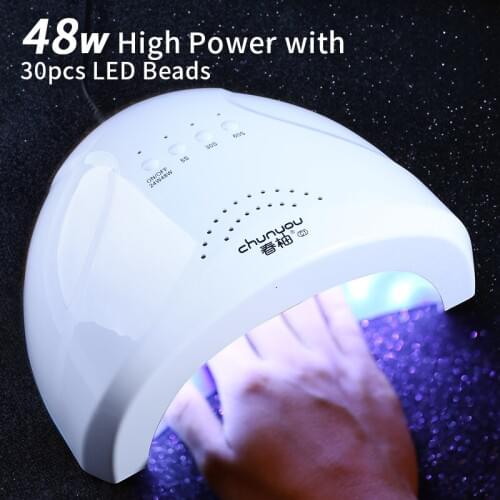 CHUNYOU 48W 30 Beads Fast Curing Nail Gel UV Nail Lamp Nail Dryer With LCD Display 5/30/60s Timer Smart UV LED Manicure Art Tool