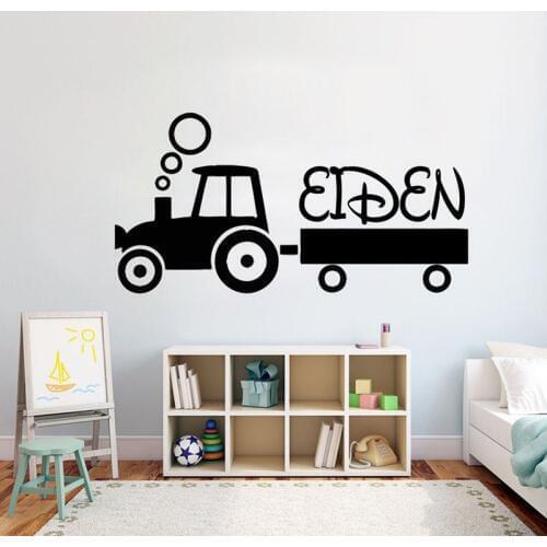 Kids Tractor Personalised Sticker Bedroom Kids Girls Boys Teenager Room Wall Decals Customized Any Names Vinyl Stickers G764