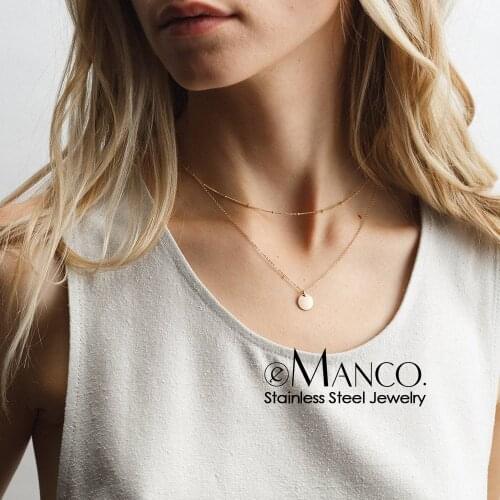 E-Manco Chain Choker Two Layers pendant Necklaces Round shape Gold Color Bead Chain All-match Necklace for Women jewelry Gift