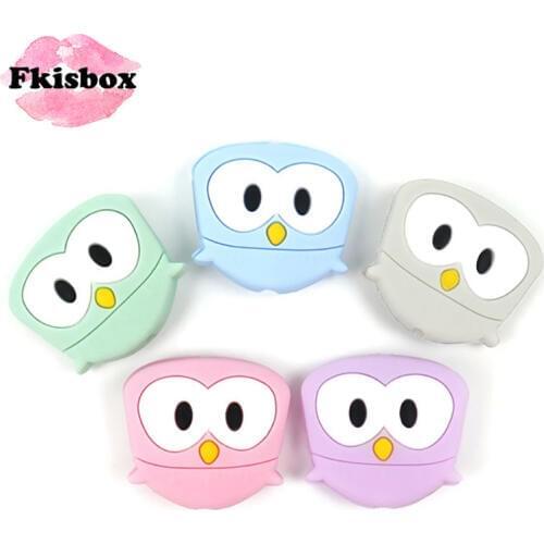 Fkisbox Mini Owl 15pcs Silicone Teether Beads Bpa Free Newborn Teething Necklace Bracelet Making Baby Shower Toys Soother Chain