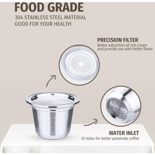 Espresso Capsulas De Cafe Recargables for Nespresso Stainless Steel Square Hole Refillable Capsule for Scishare Reusable Pods