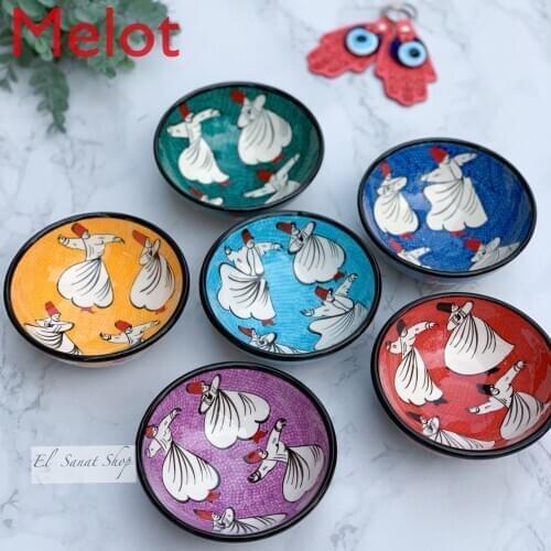 Handmade ceramic bowl 13 cm hand painted rotary dance series nut bowl middle east style fruit bowl salad bowl