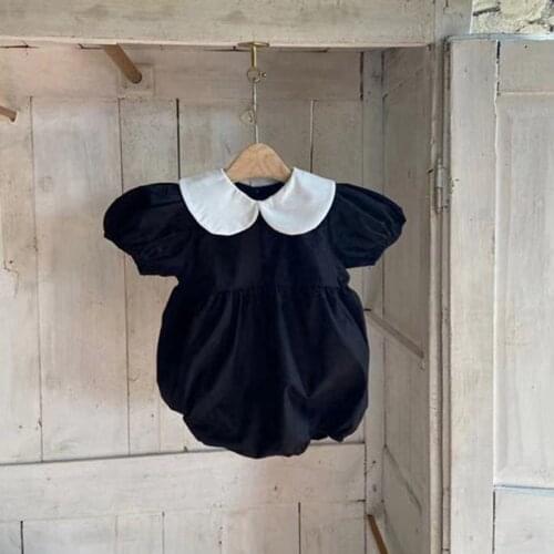 Infant Romper New Summer Clothing Girls Short Puff Sleeve Doll Collar Newborn Color Matching Casual Loose Jumpsuit Baby Costume