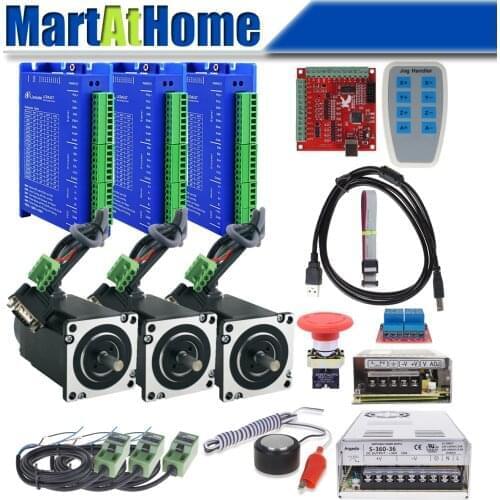 CNC Router 3 Axis / 4 Axis Kit 3N.m 100KHz USB Mach3 with Stepper Motor, Driver, Controller, Power Supply, E-stop & Probe