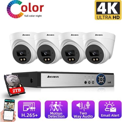 8MP POE 4CH NVR Kit CCTV Security Camera Video Surveillance System Kit 4K Two Way Audio Color Night Vison POE IP Dome Camera Set