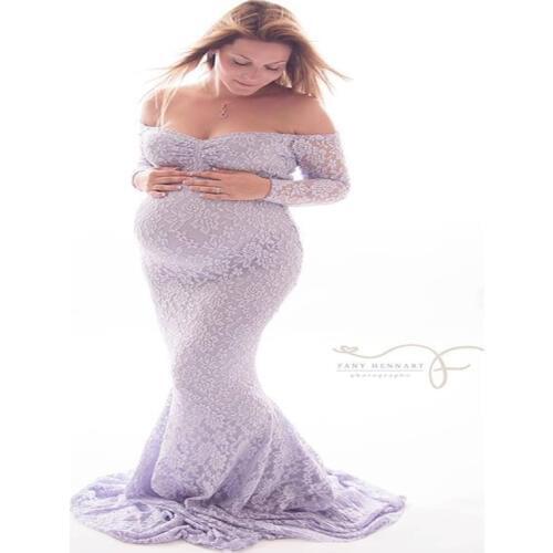 Lace womens clothing Pregnant womens word collar dress Photography long sleeve dress Pregnant women art photo costumes