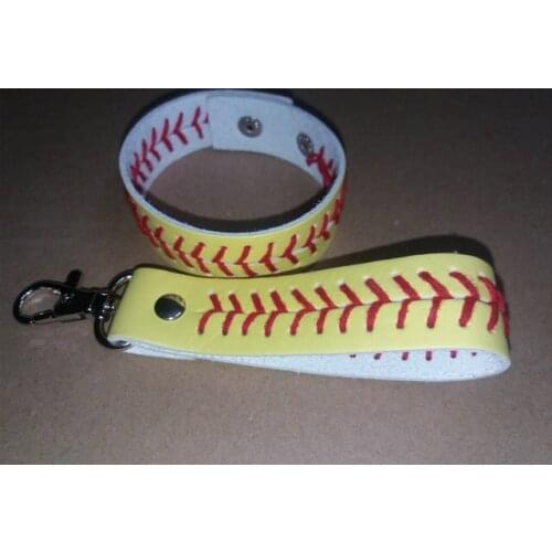 Fashion leather keychains personalized softball seamed leather keychains baseball, softball keychains
