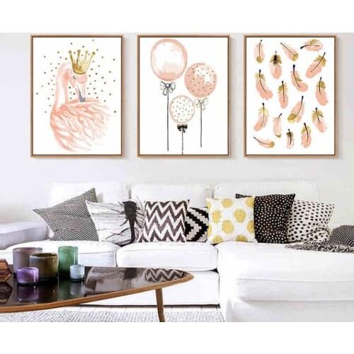 3 Sets Of Paint By Number Kits Pink Crown Flamingo Feathers Balloon Nursery Wall Art Kids Room Decor Painting On Canvas Diy