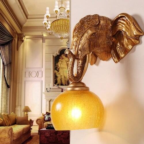 Retro Elephant Wall Lamp Nordic Resin Craft Wall Lights for Living Room Bedroom Indoor Decor Corridor Aisle Sconce Wall Lights