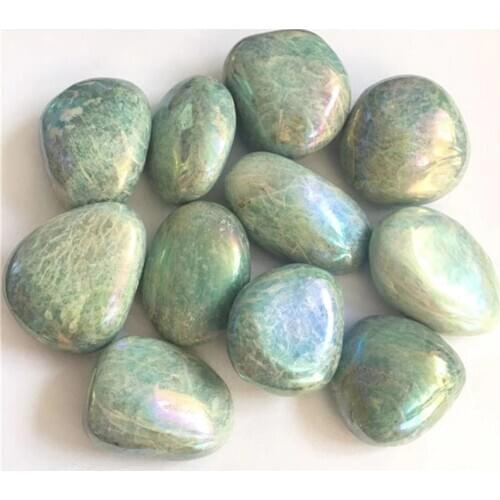 Natural gemstone aura amazonite crystal palm stones for home decoration