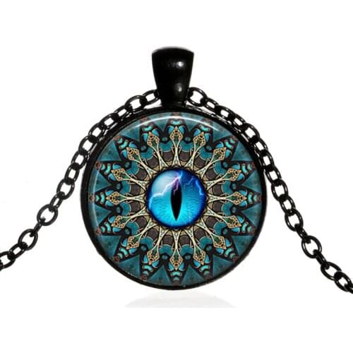 2018 New Mandala with Blue Cat Dragon Eyes Necklace Jewelry Animal Eye Round Gem Pendant Necklace Halloween Gifts