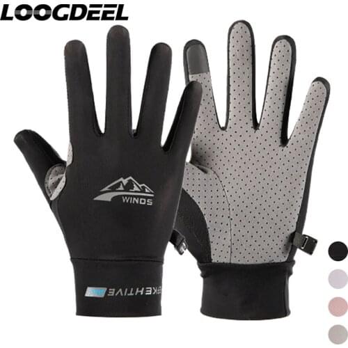 LOOGDEEL Full Finger Ice Silk Cycling Gloves Wear-resistant Sunscreen Two Finger Touch Screen Outdoor Sports Fishing Gloves