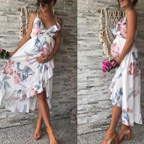 Maternity Dress Ruffled Pregnancy Clothes Print Maternity Clothes Elegant Loose Irregular Maternity Clothes Plus Size Maxi Dress