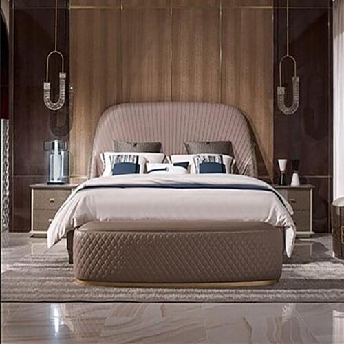 Italian style light luxury headboard cowhide leather master bedroom double bed 1.8 meters all solid wood post-modern furniture