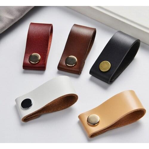 Anti-collosion Small Wardrobe Drawer Door Pull Genuine Leather Handle Childrens Soft Cabinet Handles Furniture Knobs With Screw