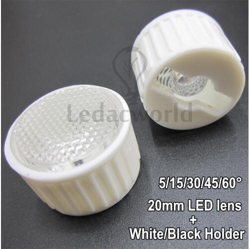 20x 20mm led optical lens with White lens holder Black lens holder Angle 5 15 30 45 60 Degree for 1w 3w LED Light Lamp
