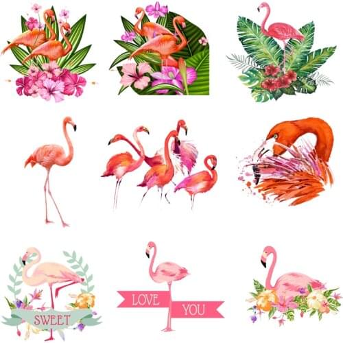 Iron on Transfer for Clothing Thermo-stickers for Kids Diy Lovely Flamingo Pvc Patch Fusible Stripes Applique for Jackets F