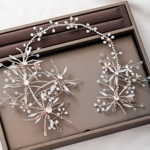 Silver Color Hair Vine Handmade Flower Tiaras Headbands Milk Crystal Hairband Wedding Accessories Rhinestone Headpiece Headdress