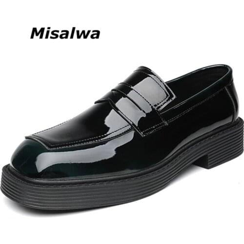 Misalwa Retro Student Casual Suit Shoes Korea British Square Toe Men Oxford Dress Shoes Bright Patent Leather Loafers
