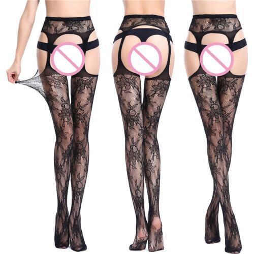 Crotchless Fishnet Stockings Female Erotic Lingerie of Large Size Belt Open Crotch Tights For Women Sex Fantasy I Wear Pantyhose