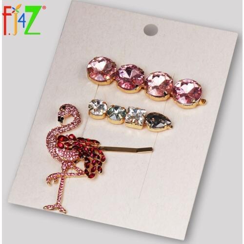 F.J4Z Women Luxury Hairpins Fashion Sparkling Crystal Flamingos Hair Jewelry Faux Stone Hair Clip Accessories Palillos del pelo