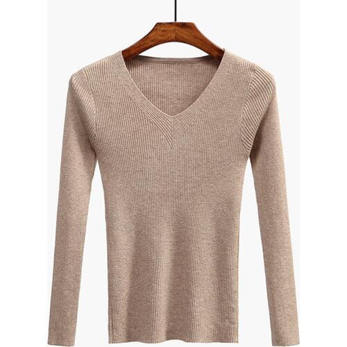 V-Neck Women Sweater Slim Sexy Pullover 2021 New Autumn Winter Tops Women Knitted Pullovers Long Sleeve Shirt Female Brand