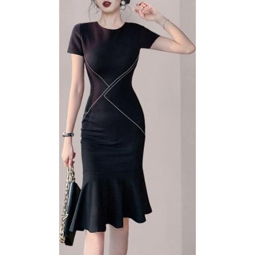 2021 Summer New Arrival French Style Black Temperament Trumpet/Mermaid Dress