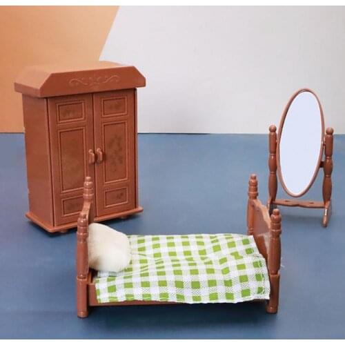 1Set Beautiful Miniature Bedroom Set Lovely Vivid Eco-friendly Dressing Mirror Wardrobe Cabinet Set