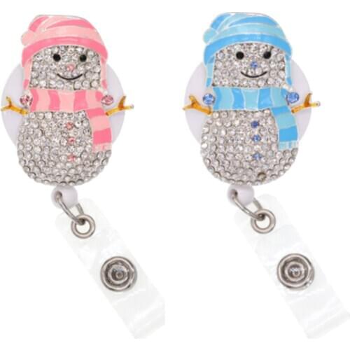10 pcs/lot Free Shipping Snowman Rhinestone Retractable Nurse Id Badge Holder Reel
