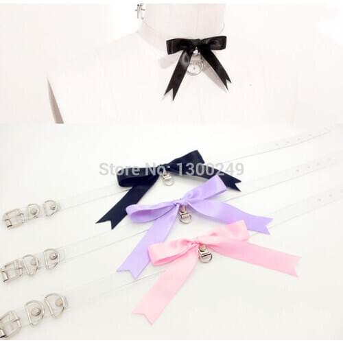 2015 Fashion Harajuku 100%Handmade Clear Bow Collar Stud Punk Rock Goth Choker Necklace free shipping