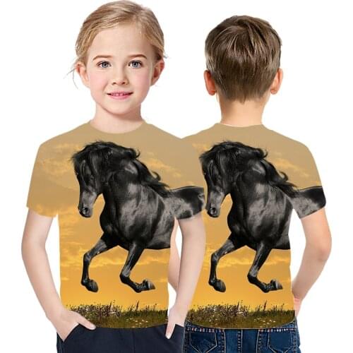 Horses 2021 Summer Casual Short Sleeve Boys And Girls 3D Printed T-Shirt Childrens Cotton Breathable Personality Versatile Top