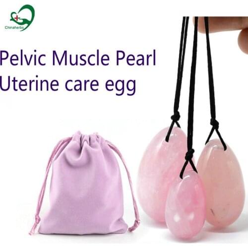3 pcs/set Rose Quartz Crystal Eggs With Rope for for kegel exercise drilled Vagina Care Handball Ball yoni eggs Vaginal Dryness