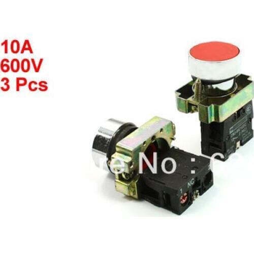 3 Pcs x Red Signal Momentary Button Pushbutton Switch 22mm 7/8" 1 NC N/C Normally Closed