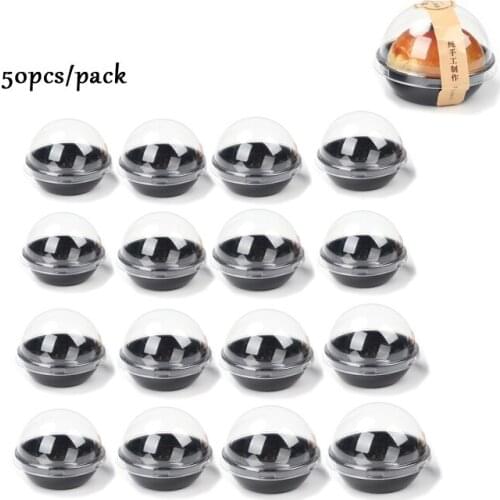 50Pcs/Set Black Tray Packing Box Chic Plastic Mooncake Storage Container Egg-Yolk Puff Box Baking Decor Storage Dome Box