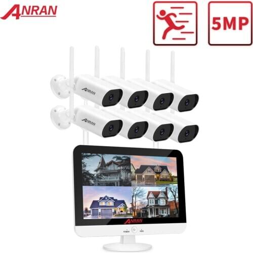 ANRAN 5MP Camera System Security Surveillance Camera Kit 13-inch Wireless Monitor NVR System Outdoor Wifi Audio CCTV Camera Kit