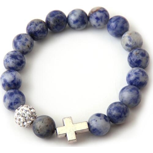Free Shipping Brown Stones Pave ball Energy Cross Bracelets with Beads Armband