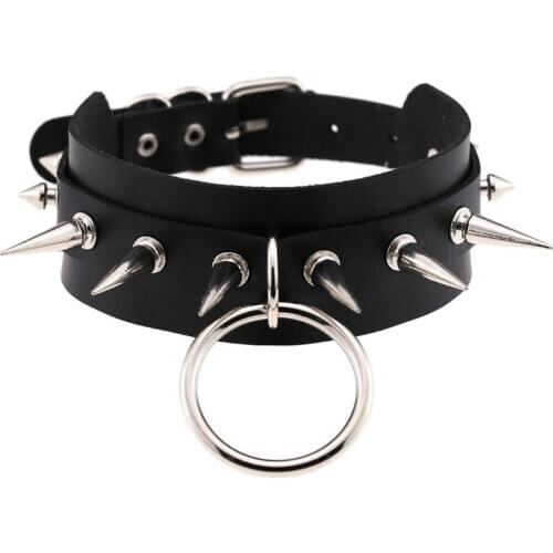 Big O-Round Punk Rock Gothic Chokers Women Men Leather Spike Rivet Stud Collar Choker Necklace Statement Jewelry
